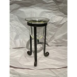 Wrought Iron Tripod Stand with Clear Glass Vessel Candle Holder Terrarium